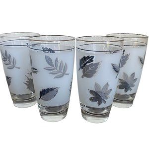 Vintage Libby Silver Leaves Frosted MCM Drinkware Set Of 4